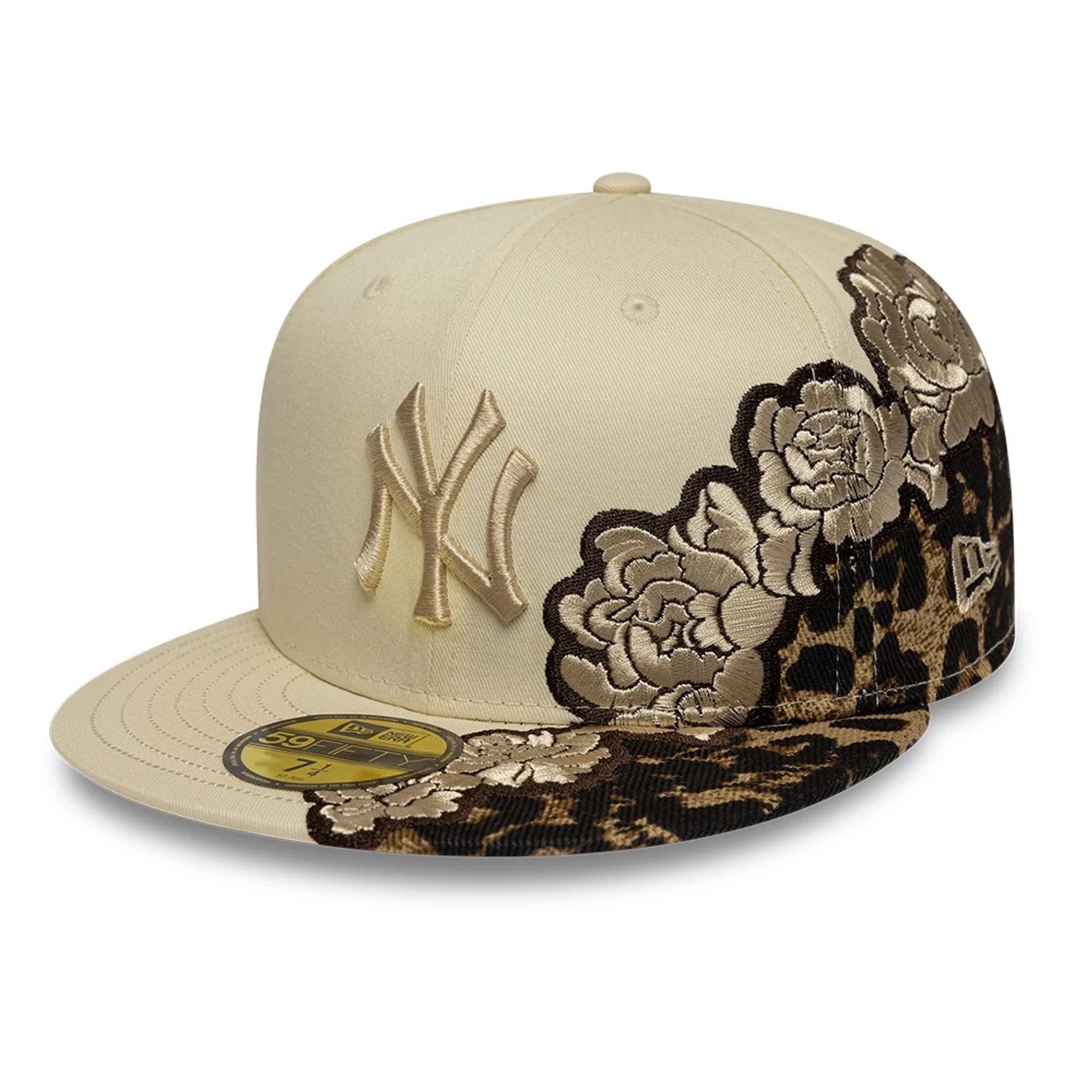 New York Yankees MLB Floral Leopard Light Beige 59FIFTY Fitted Cap